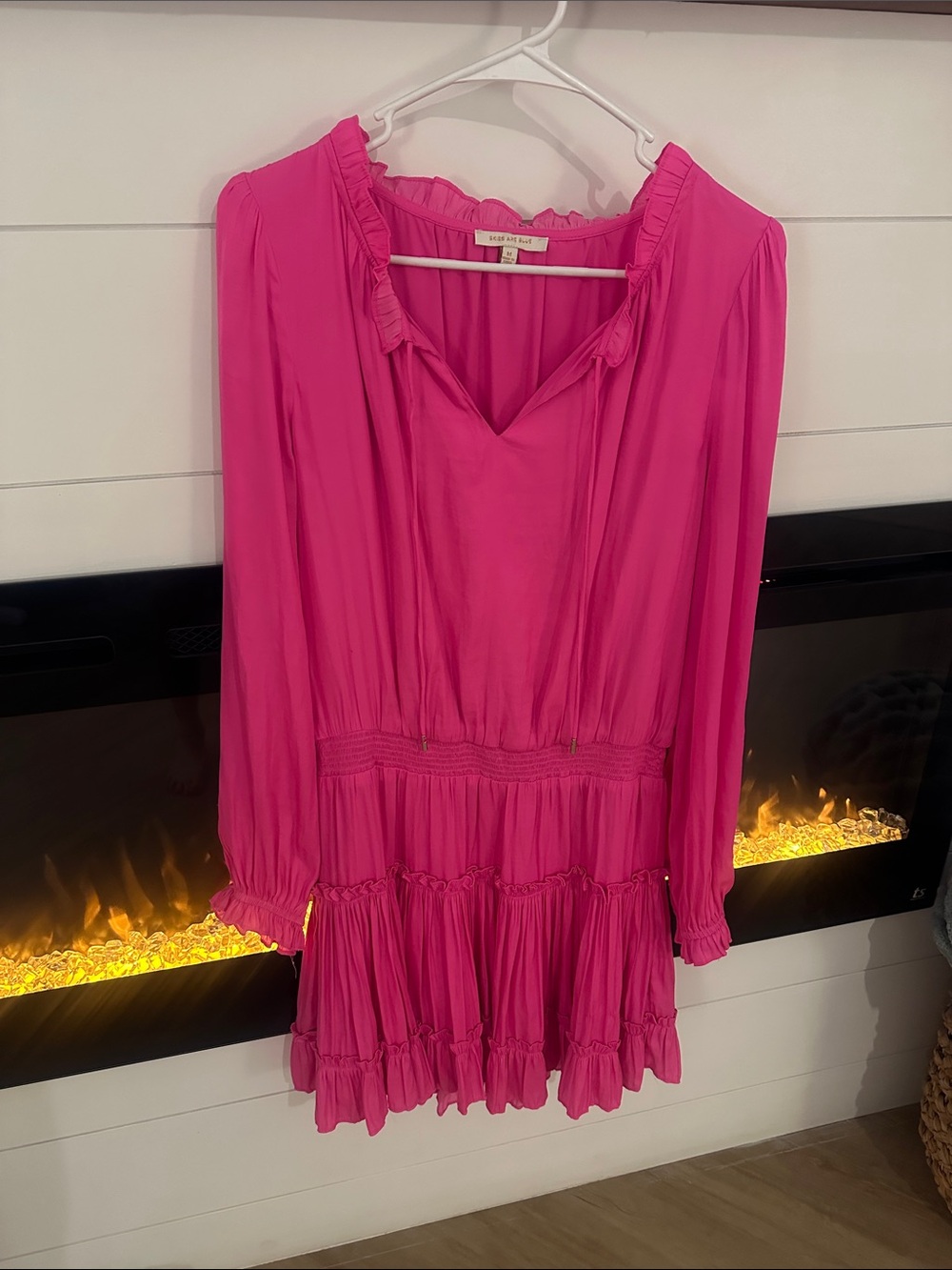 Skies Are Blue Hot Pink Long-Sleeve Ruffle Tiered Dress